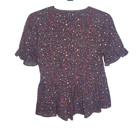 Madewell Studio Ruffle-Hem Top in Starry Night Black Star Print XXS 100% Cotton - Picture 11 of 16